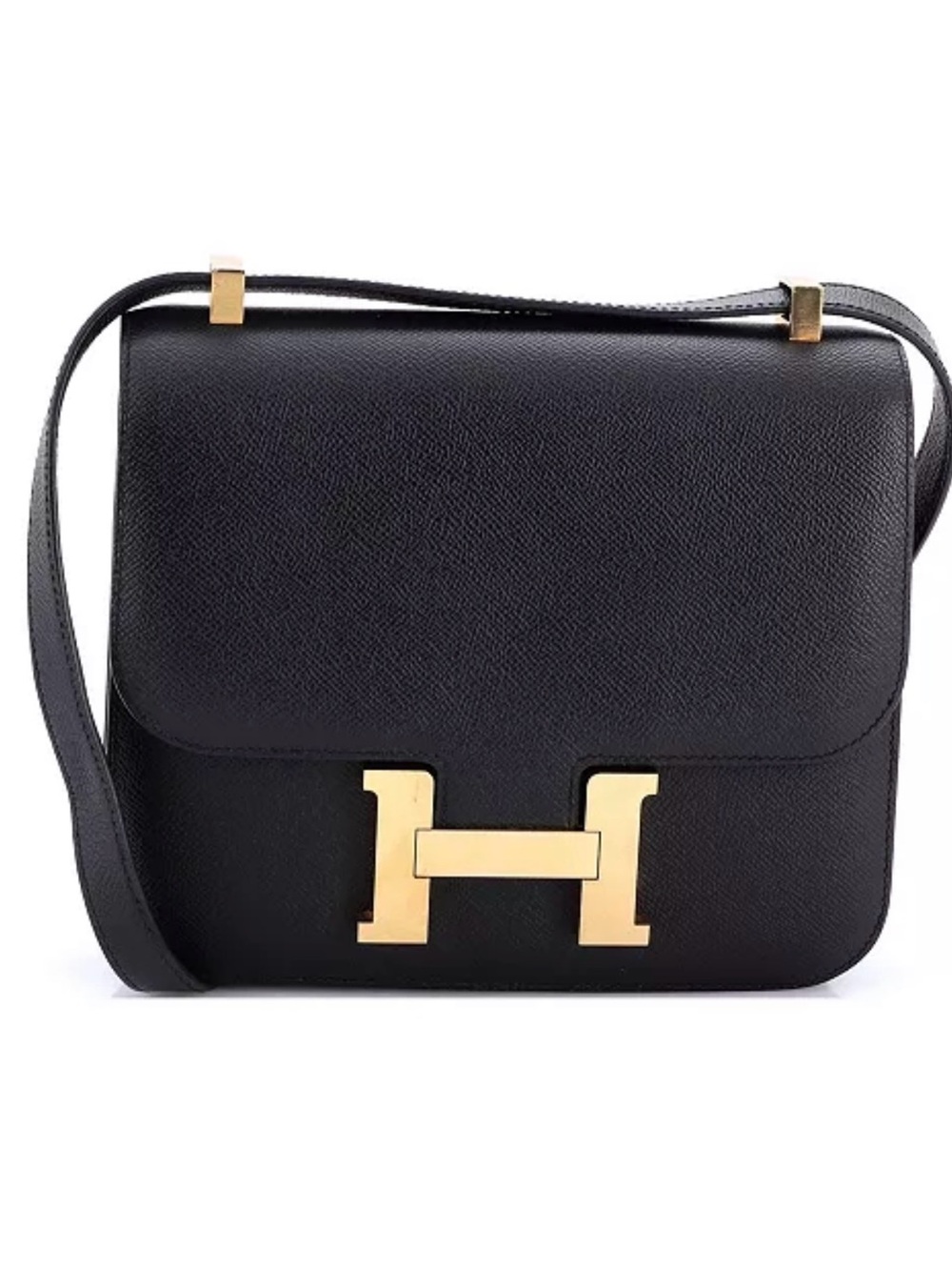 Constance Black Leather Shoulder Bag with Gold H